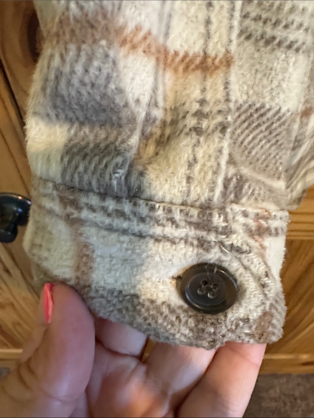 Ashley By 26 International Plaid Hooded Shacket in Beige, Gray and Brown - Picture 4 of 5